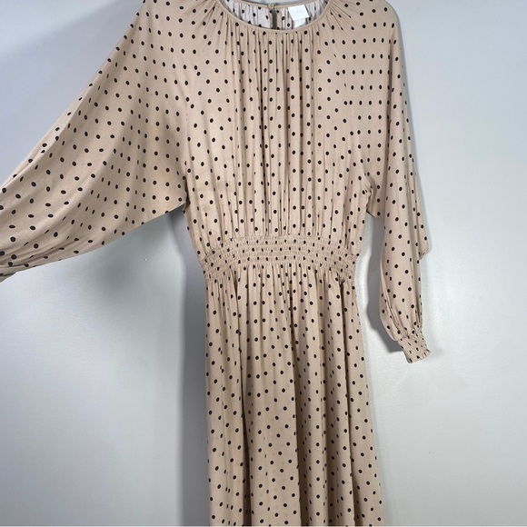H&M Beige Black Polka Dot Vintage Look Midi Dress - Picture 5 of 7